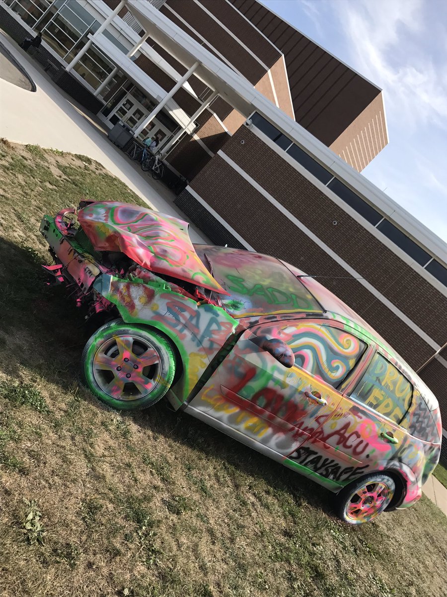 RoblesScience's tweet photo. Crashed car at Troy High...brought to you by SADD! https://t.co/j1xSurEe0l