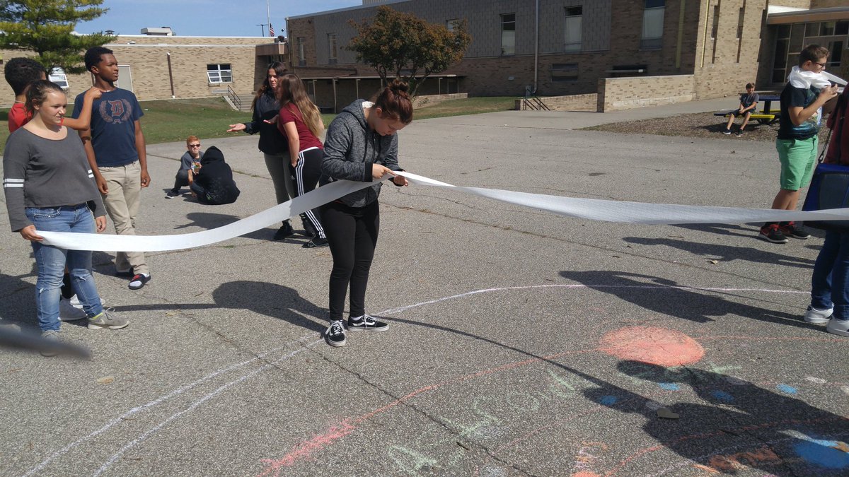 mrsdaycentral's tweet photo. 8th Grade Science Scale Model of the Solar System! #solarsystem #scale #middleschool #science #astronomy #1phasd #cms  #sunnyday #plutotoo https://t.co/ECihljYKj7