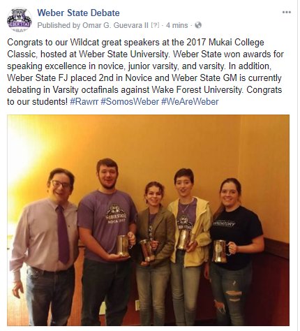 Congrats to our <a href="/WeberStateU/">Weber State University</a> Cats and good luck to Bianca Morales &amp; Kinsee Gaither as they debate in the #Sweet16 at the Mukai! #WeAreWeber