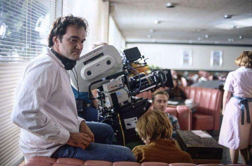 Quentin Tarantino on the set of "Pulp Fiction" (1994)