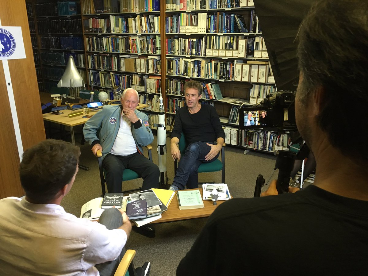 Victrix75's tweet photo. The @dallascampbell and @WordenAlfred double act are at it again in the @BIS_spaceflight #SpaceLibrary with @thehistoryguy https://t.co/EfLogJWwae
