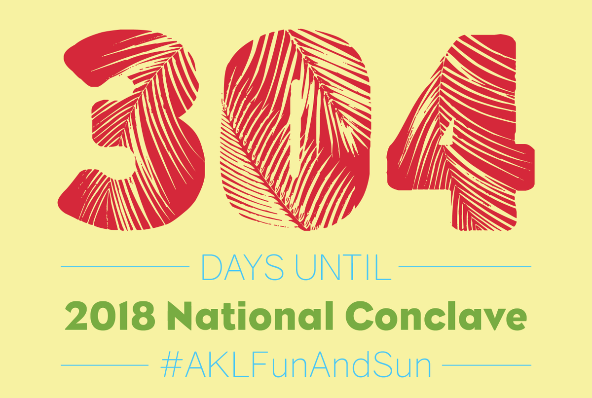 AKLFraternity's tweet photo. 304 days until 2018 AKL National Conclave starting August 2 so mark your calendar. More details to come soon! #AKLFunAndSun https://t.co/rqQtKv2LFw