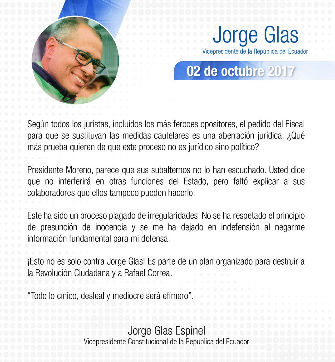 JorgeGlas's tweet photo. “Una injusticia hecha al individuo es una amenaza hecha a toda la sociedad” Montesquieu - https://t.co/fEjo9Vs0jU https://t.co/4TI5VsUc4G