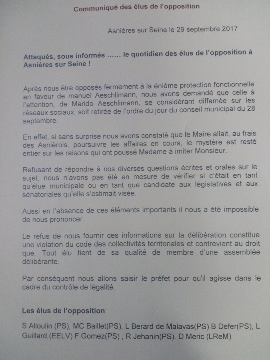 PsAsnieres's tweet photo. Communiqués des 6 élu-e-s #PS d'#asnieres, et des élu-e-s EELV et LREM à la suite du Conseil municipal du 28 septembre https://t.co/zXM7xl17BM