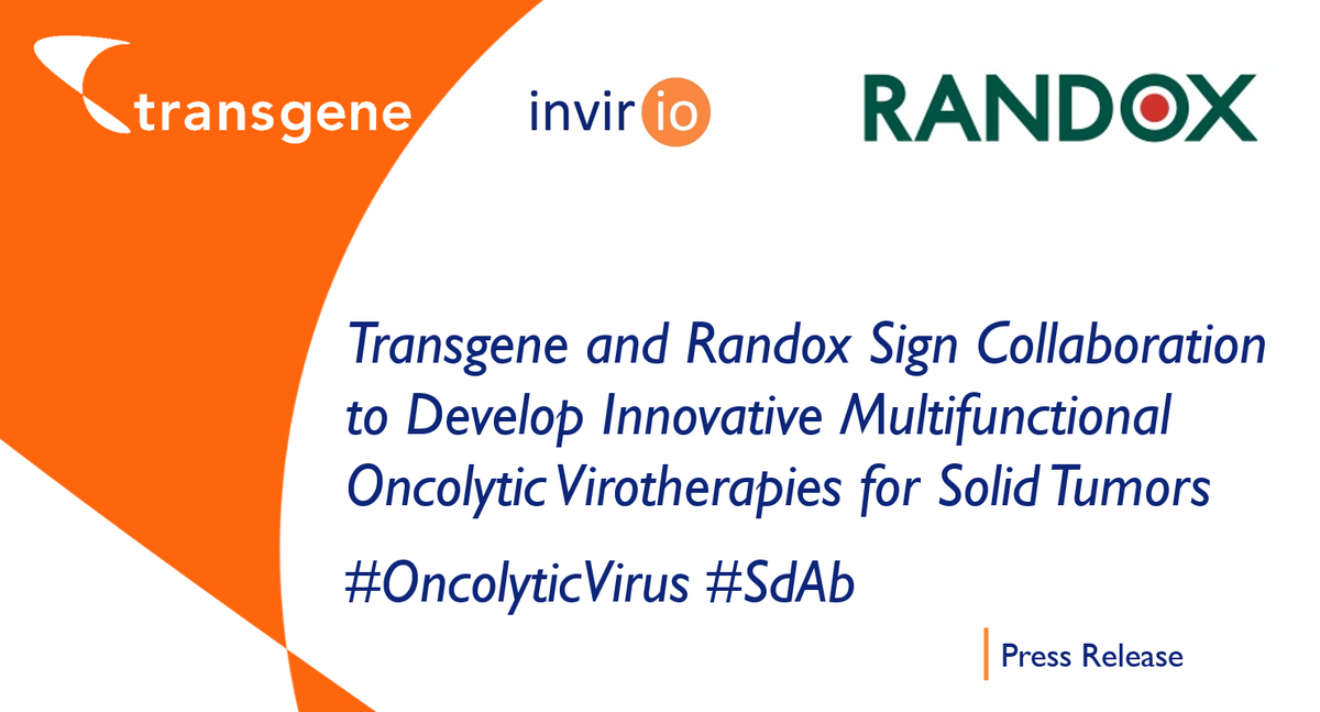 TransgeneSA's tweet photo. .@TransgeneSA & @RandoxOfficial collaborate to develop novel multifunctional #oncolytic #virotherapies #Invirio https://t.co/43Ap5Hyzw5 https://t.co/RkCaCxNnkW