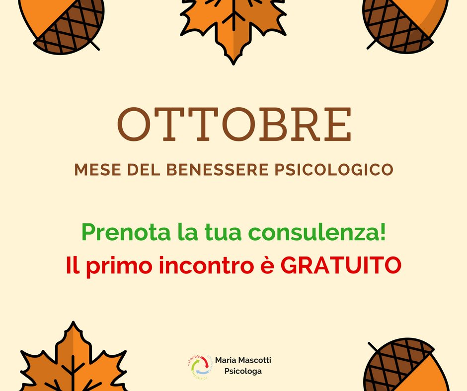 MariaMascotti's tweet photo. Ottobre è il mese del benessere psicologico.
Quale migliore occasione per iniziare a prenderti cura di te stesso?  
#counselingpsicologico https://t.co/3Y5Cspo761