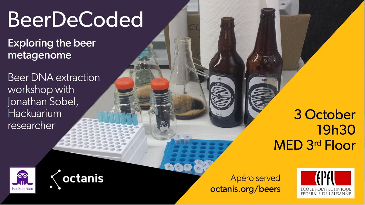octanis_asso's tweet photo. If you like beer! Tomorrow Beer DNA extraction workshop at Octanis Open Night!
MED 3rd floor @EPFL
#Hackuarium #EPFL #Beer #BeerDecoded https://t.co/ZQDztoACUY