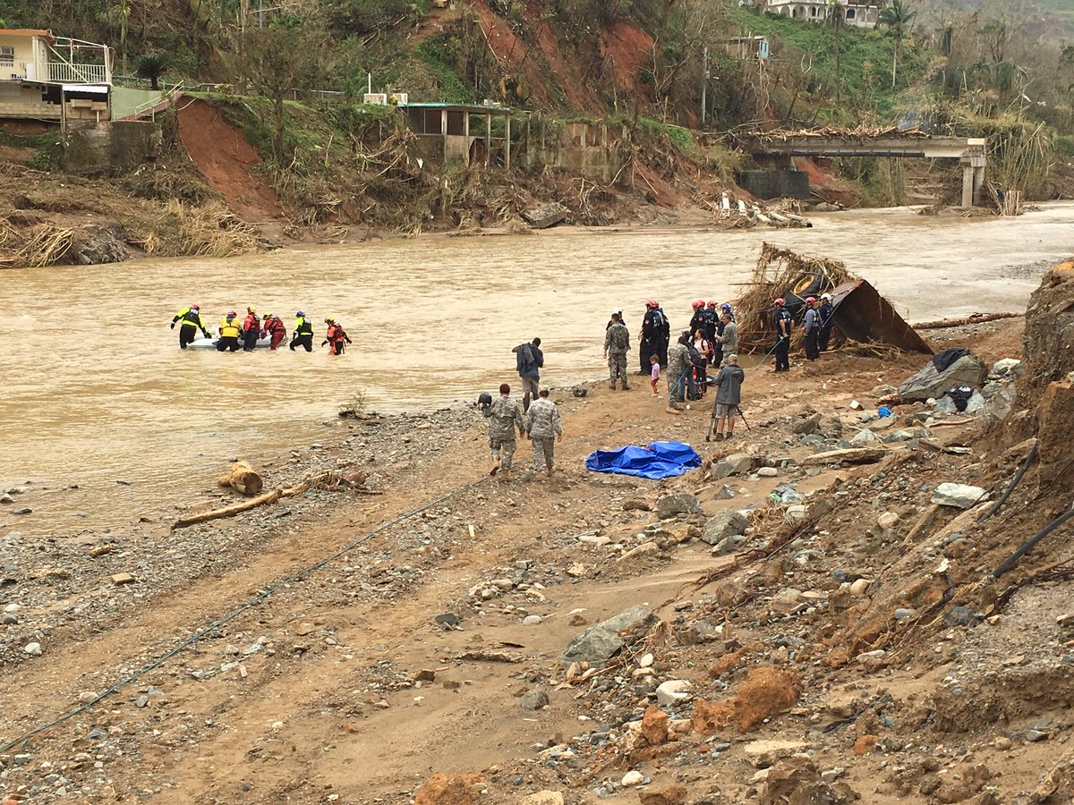fema's tweet image. FEMA search &amp;amp; rescue teams &amp;amp; an @HHSGov health &amp;amp; medical team reached a community near Utuado, PR yesterday that was cut off due to #Maria.
