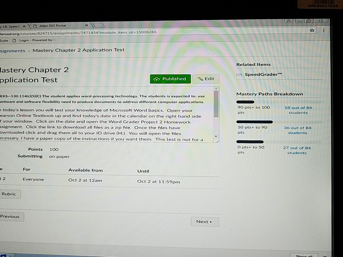 ErecksonByers's tweet photo. Ss for Ch 2 reached mastery on pre-test. Can't wait to see how they do on their Mastery Path in @CanvasLMS . #differentiation #TTESSGoals https://t.co/mmU3g91DKO