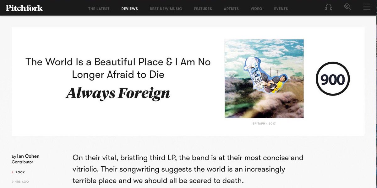 Always Foreign got a super rare 900 from <a href="/pitchfork/">Pitchfork</a> today