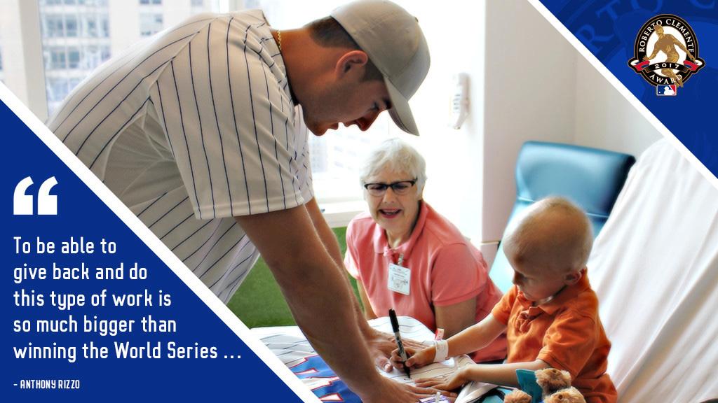Cubs's tweet photo. .@ARizzo44 has done tremendous work on and off the field.

Voting is now open for the 2017 Roberto Clemente Award: https://t.co/TvlVfKkEqY https://t.co/qBIJjTatcK