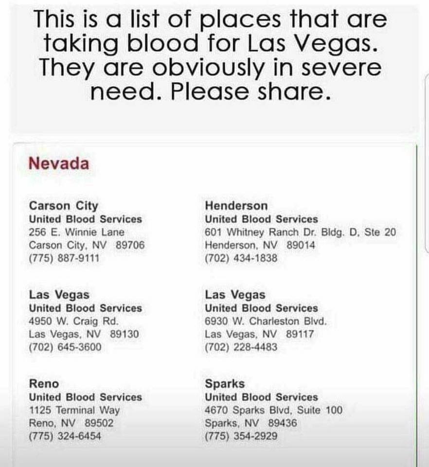 BritaVoris's tweet photo. My heart is broken for Las Vegas and everyone impacted. Please donate blood if you are able. https://t.co/PwPnw76Pbw