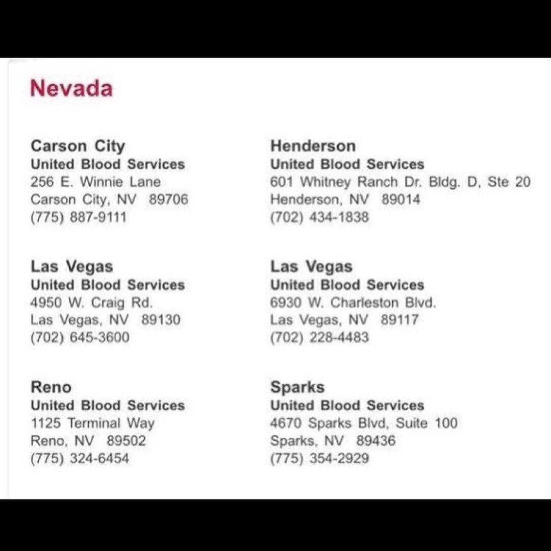 to everyone in Nevada, here are some places you can donate blood to victims.... be strong vegas, we are here for you ❤️