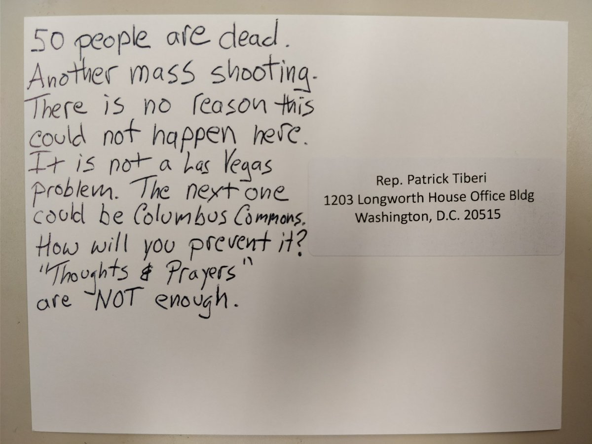 PostcardsToPat's tweet photo. Thoughts &amp; Prayers are not enough. We need to take action. @PatTiberi #postcards2tiberi #MandalayBay https://t.co/olYESm7eQy