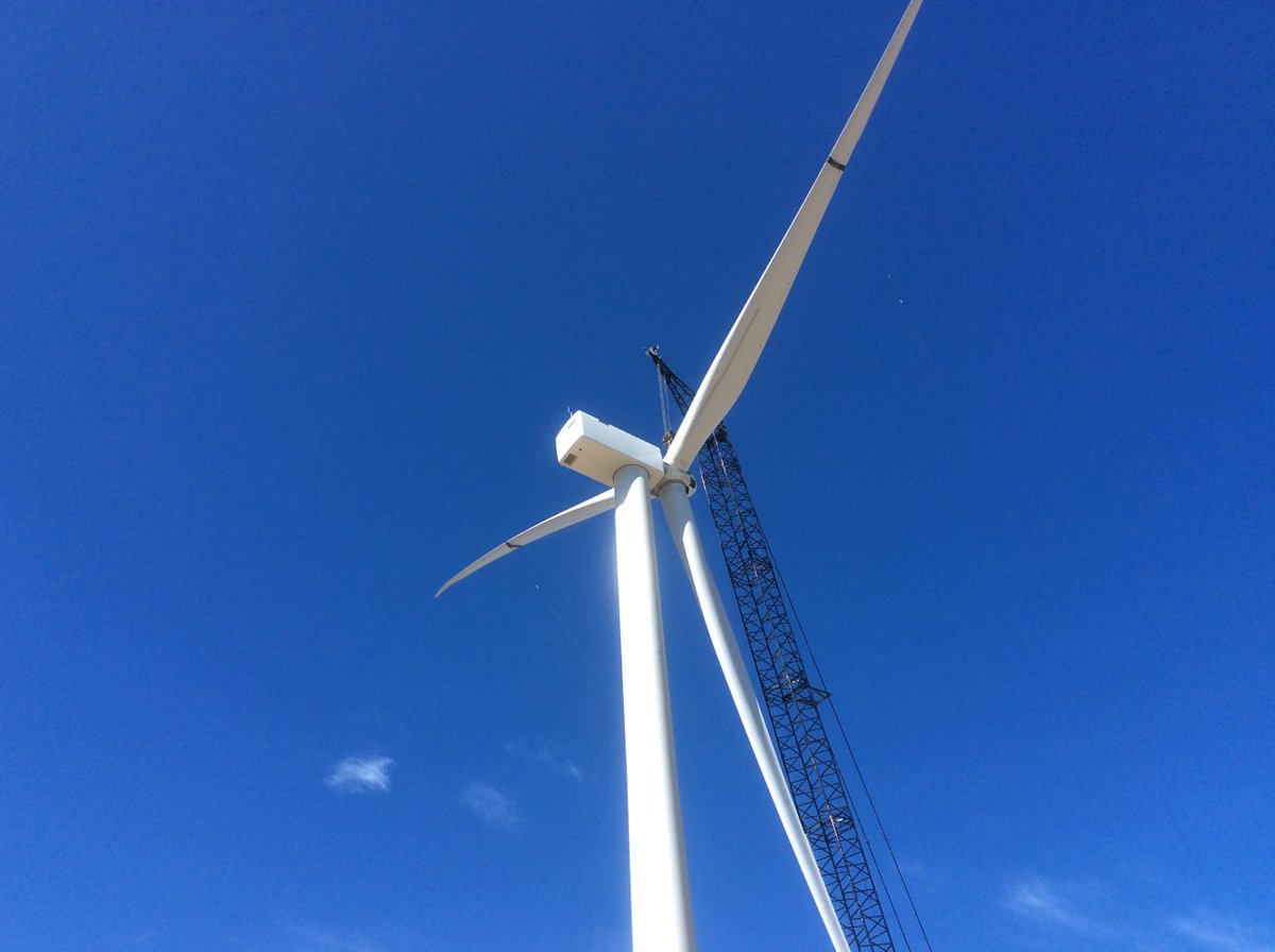 TuleWind's tweet photo. Our first wind turbine is up with rotor and blades installed. Stay tuned for project updates and more photos coming soon. https://t.co/6eyjPosLRd
