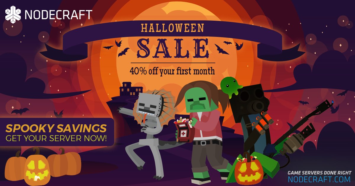 nodecraft's tweet photo. 👻 It's that spooky time of year again &amp; our Halloween sale has landed. Take 40% off your 1st month! https://t.co/Dx2brdqg4n 🎃 https://t.co/D3k05WRBRb