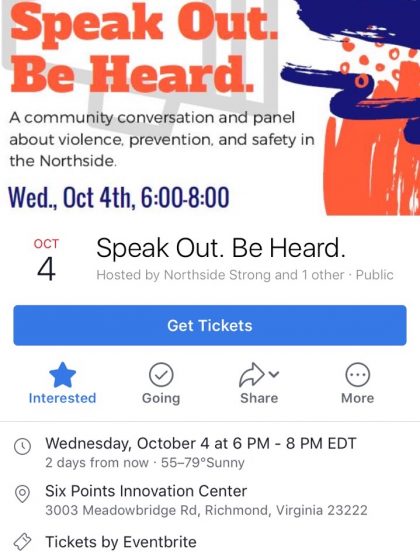 Speak Out. Be Heard. Hosted by Northside Strong, 10/4 at 6PIC brooklandpark.net/bp/2017/10/02/…