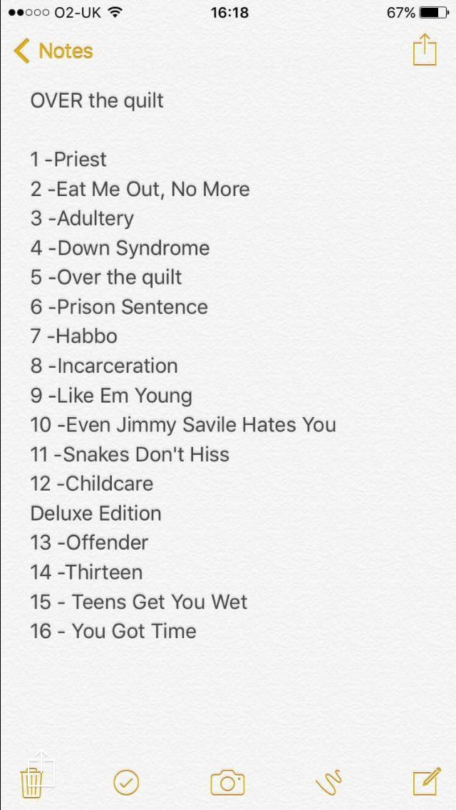 _beckybailey's tweet photo. I'd like to announce the release of my third album, track list by @Ben_Elsom, a hidden message with the acronym😏😂 I think he means kilt😂 https://t.co/XclM1Prq2F