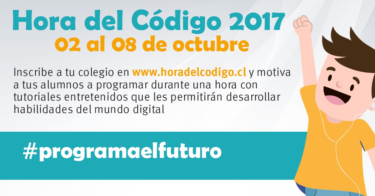 yoestudiocl's tweet image. Hoy comenzamos la #HoraDelCódigo 2017 🙌
👉 Atrévete en bit.ly/2fKUjYy y #programaelfuturo