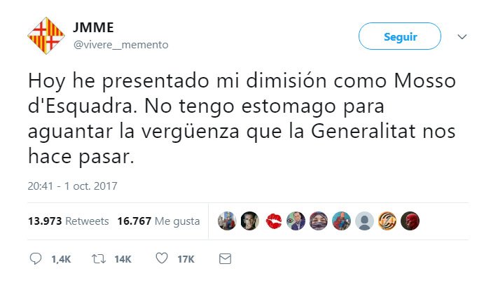 europapress's tweet photo. Un Mosso d'Esquadra presenta su dimisión tras los incidentes de ayer https://t.co/TVspvaNQSg