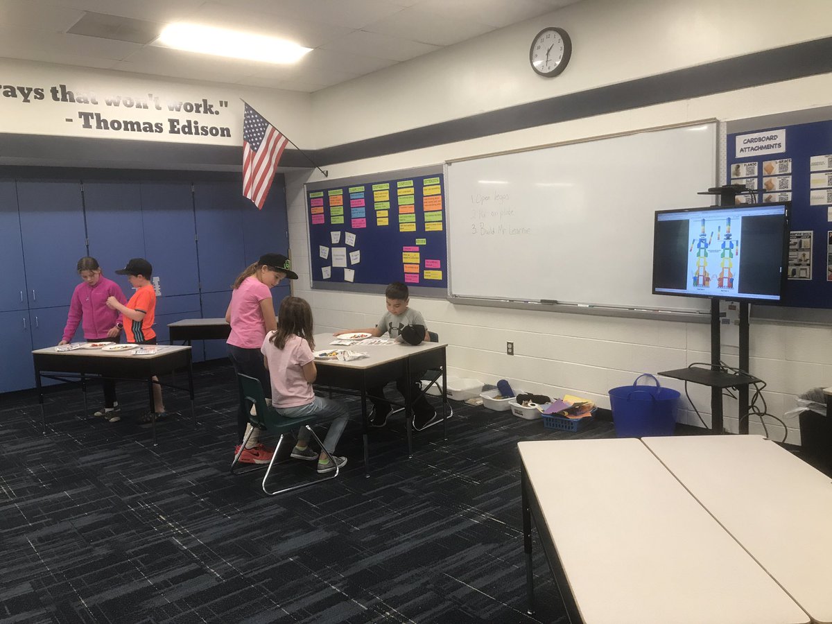 Garbarz3rdPR's tweet photo. @Garbarz3rdPR's Third Grade leaders creating Mr. Learnie in @MakerPhillips' Makerspace on hat day at PR! #prmakerspace https://t.co/PmHVU2OCN7