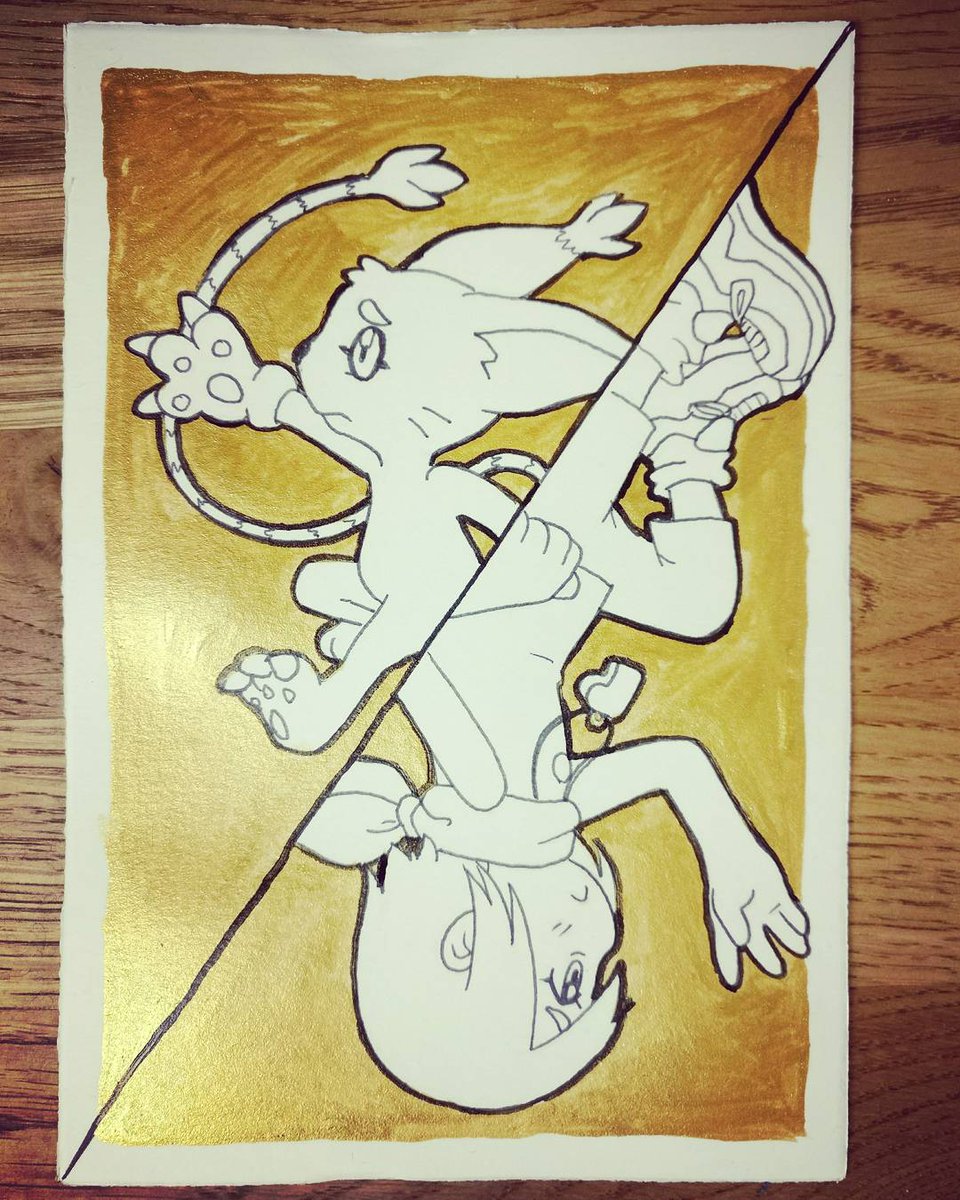 Myuna_Art's tweet image. DEVIDED. #inktober No. 2. Kari and Gatomon from Digimon (Season 1). Ink and golden Gouache (11x17 cm)

#devided #inktober2017 #inktober2017