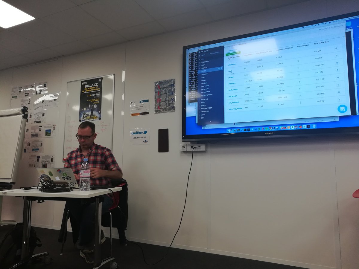 lucjuggery's tweet photo. Mongo 3.6, Compass, Stitch,  great #MUG with @jdrumgoole @MongoDB @BusinessPole @SophiAntipolis https://t.co/3Y4IkJQQrh
