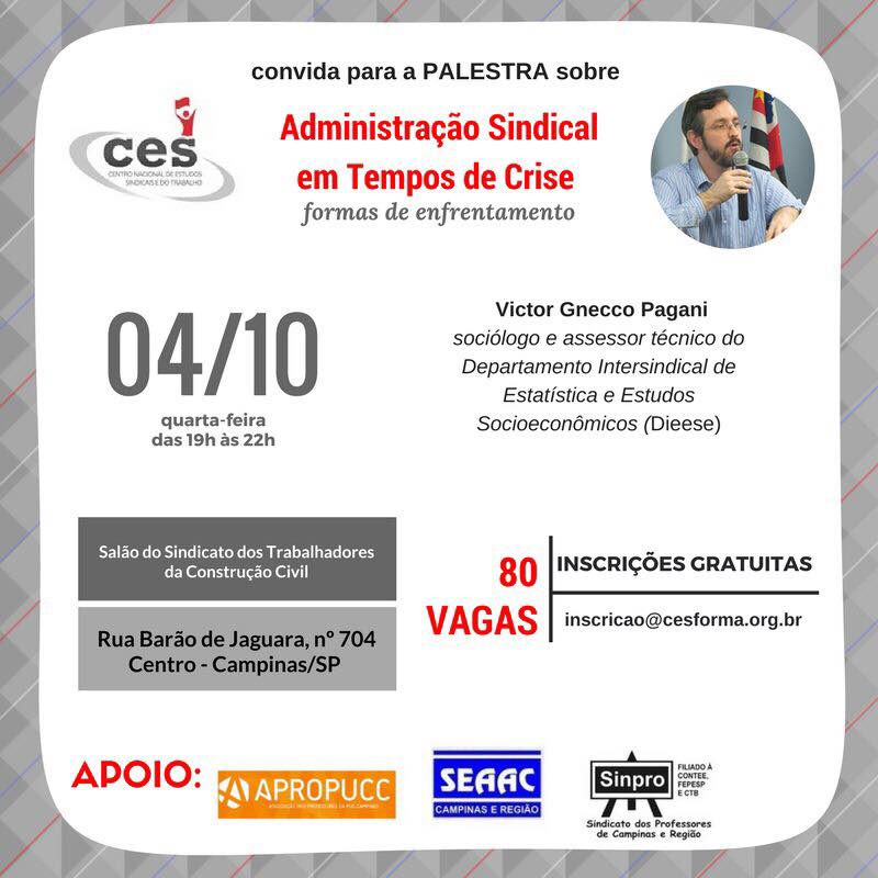 cesforma's tweet image. Último dia para garantir a sua vaga na palestra gratuita "Administração sindical em tempos de crise". Inscreva-se!