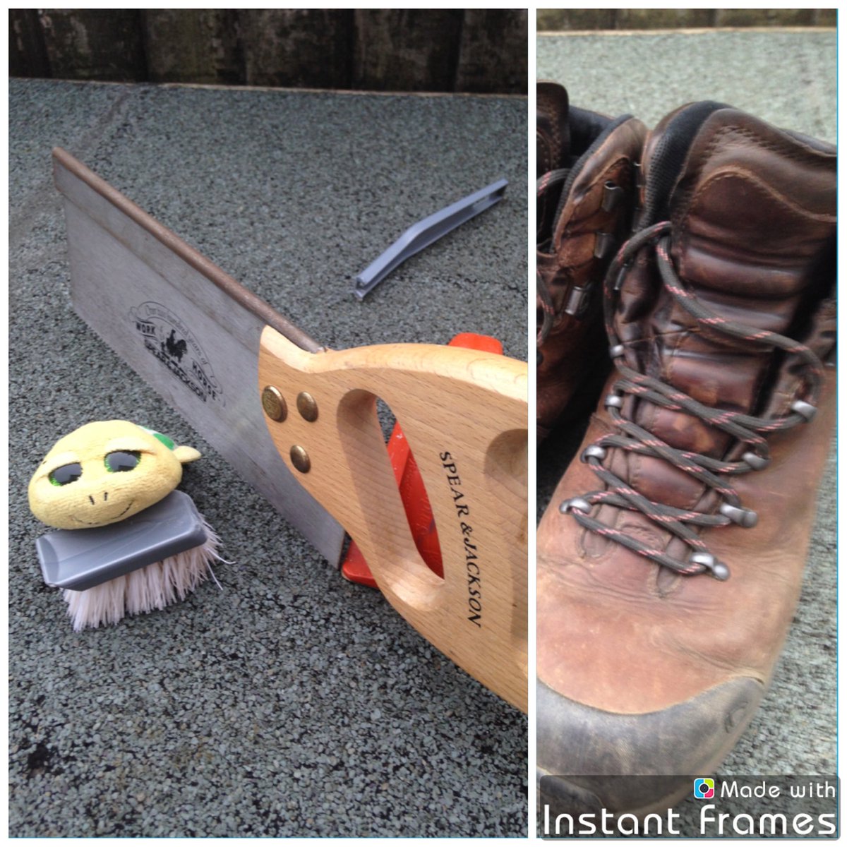 EsioTheTortoise's tweet photo. #Excellent #lightweight #boot #brush, for #backapacking, from my old #dish brush & #scraper works well. #tip https://t.co/OfhOadgdfc