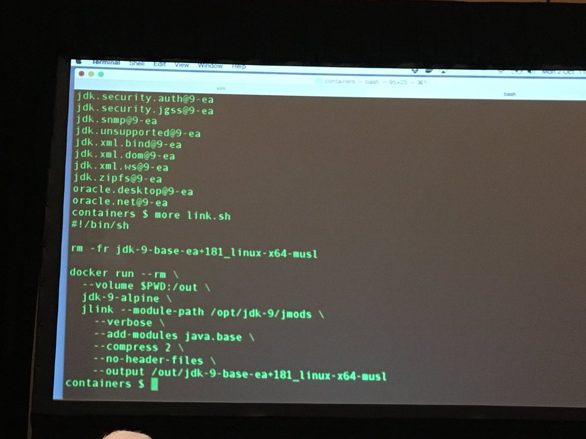 arungupta's tweet image. #JDK9 jlink allows to cut down the Docker image size from 357MB to 37MB. Damn, that’s a 10x improvement! #JavaOne