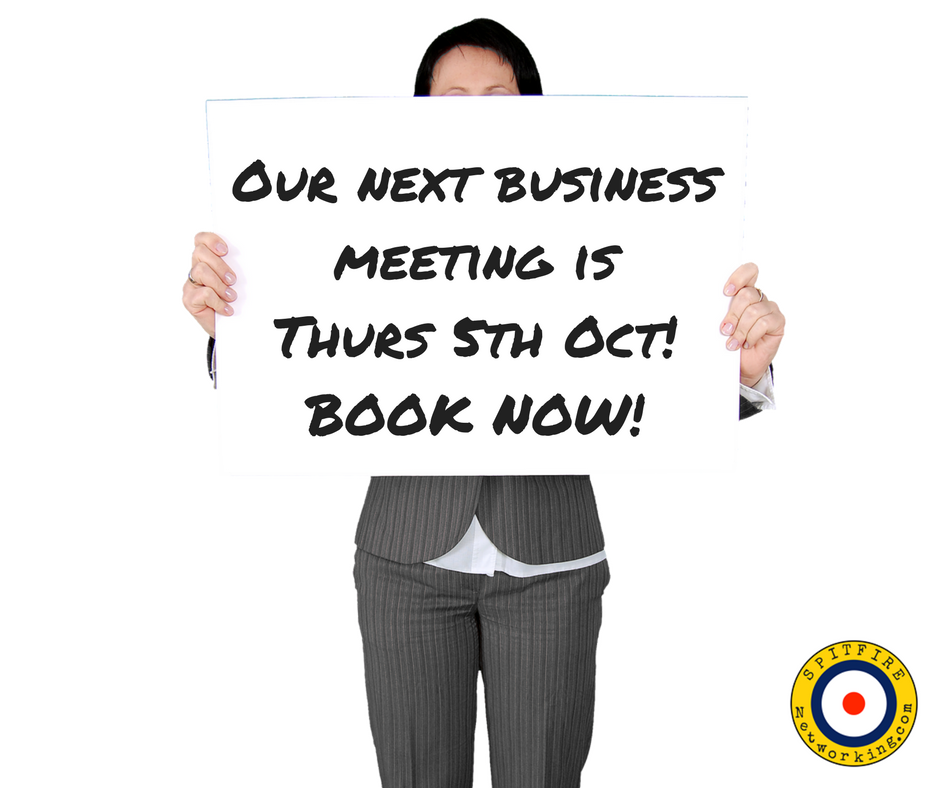 Our next Spitfire #Networking meeting is this Thurs 5th Oct at #KingsHill Golf Club from 12-2pm! Book online now spitfirenetworking.com.