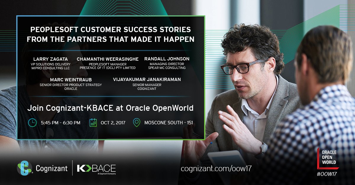 Cognizant on Twitter: "Join our session at 5.45 PM for PeopleSoft customer  success stories from the partners that made it happen #OOW17 https://t.co/vRaF4iPYaI  https://t.co/mS0Ne0FMR9" / Twitter