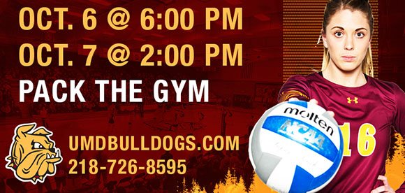 UMDBulldogs's tweet photo. .@UMDVolleyball this weekend in Romano Gymnasium. #PacktheGym on Saturday vs. Concordia St. Paul at 2pm https://t.co/i1XmHQcZG6