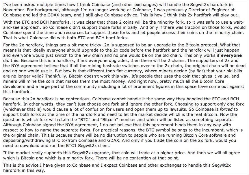 SatoshiLite's tweet photo. This is how I think Coinbase and other exchanges will handle the Segwit2x hardfork in November.

https://t.co/5vetteY1dS https://t.co/oOFIbvVzPA