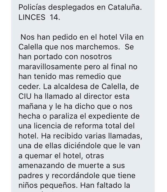 joosearodriguez's tweet photo. Mensaje de los Policías Nacionales expulsados de dos hoteles en Calella (Barcelona) https://t.co/YEnGW6JepK