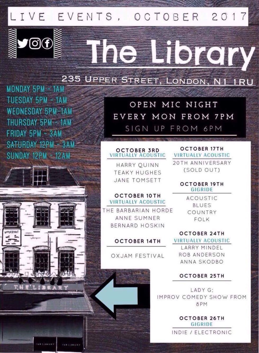 Live events this month at the library! There will be a few Dj spots on the weekend as well so keep your eyes open!!