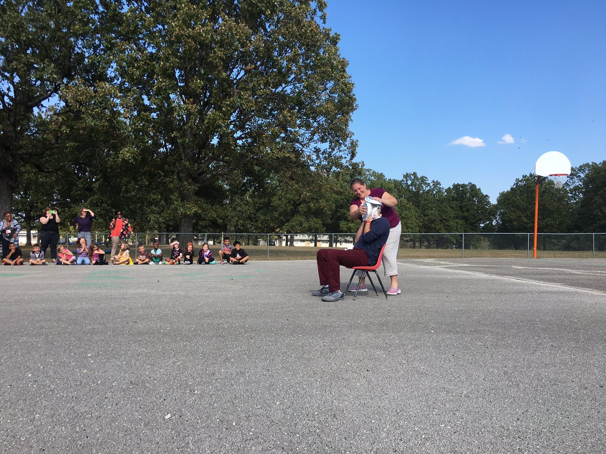 WoodElem's tweet photo. Mr.Rose getting a pie in the face for winning the Homecoming Candy Contest! #woodwows https://t.co/SYqDOTDvxx