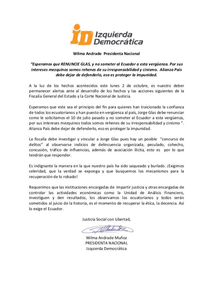 Wilmandrade's tweet photo. Esperamos que #Glas renuncie, basta de someter al Ecuador a esta vergüenza, #AP debe dejar de proteger la impunidad! @ID12Ecuador https://t.co/d8jp0Hhnrj