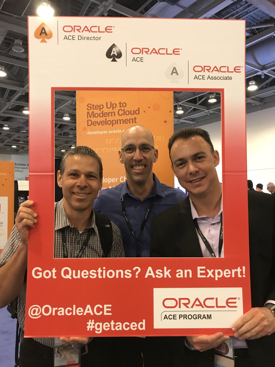 Got questions? Ask the <a href="/oracleace/">Oracle ACE Program</a> experts! #oow17 #getaced bit.ly/ACEOOW17 <a href="/aaharon/">Ami Aharonovich</a> <a href="/DBoriented/">Oren Nakdimon</a> <a href="/amitzil/">Liron Amitzi</a>