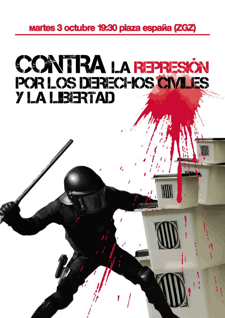 cubero_alberto's tweet photo. Contra la represión, por los derechos civiles y la libertad
Mañana #3Oct en Zaragoza a las 19.30h. Pza España https://t.co/nU4X4X0FWJ