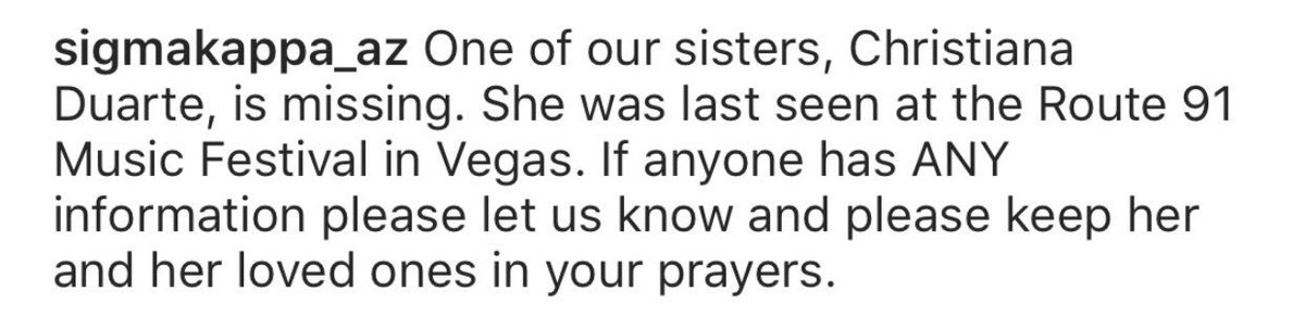 We are trying to spread the word about one of our missing sisters from <a href="/SigmaKappaAZ/">Sigma Kappa AZ</a>. Our hearts and prayers are with you all.