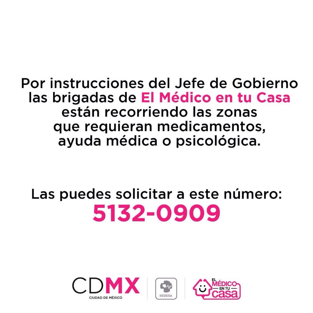 PRDMexico's tweet photo. Continúan las brigadas #ElMédicoEnTuCasa para las zonas que requieran medicamentos, ayuda médica o psicólogica. Llama al 5132-0909 https://t.co/kkqVYaI0Y3