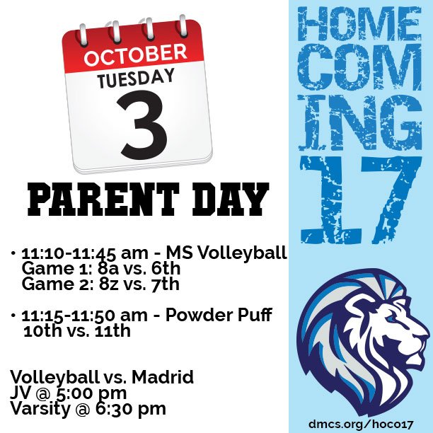 DMCAthletics's tweet photo. Tomorrow is dress like your parent day &amp; home volleyball game.
#dmchoco17 https://t.co/1eMC75iGGR