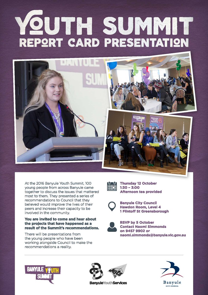 Banyule Youth Summit Report Card: for more info click the following link! facebook.com/events/1448694…