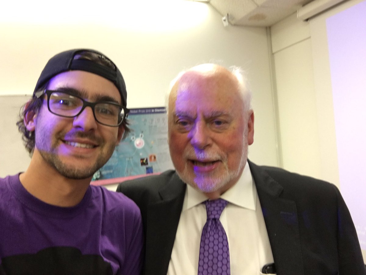 Finally met a true hero the man the myth the legend the knight the Nobel laureate @sirfrasersays! What a treat for #NobelWeek! @uclachem