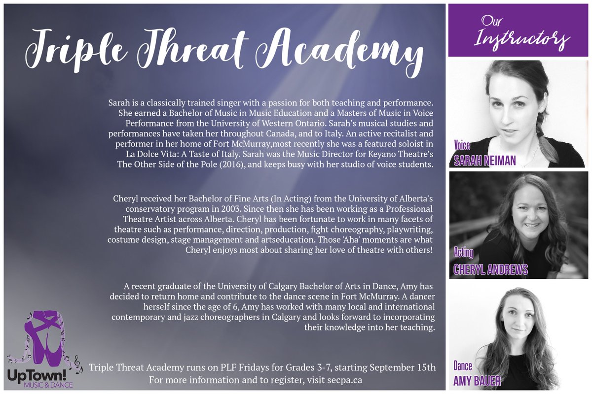 Although Dance regs have closed, you can still register for Triple Threat Academy (Gr 2-7) and Youth Play Production (Gr 6-9). <a href="/FMPSD/">Fort McMurray Public School Division</a> <a href="/FMCSD/">FMCSD</a>