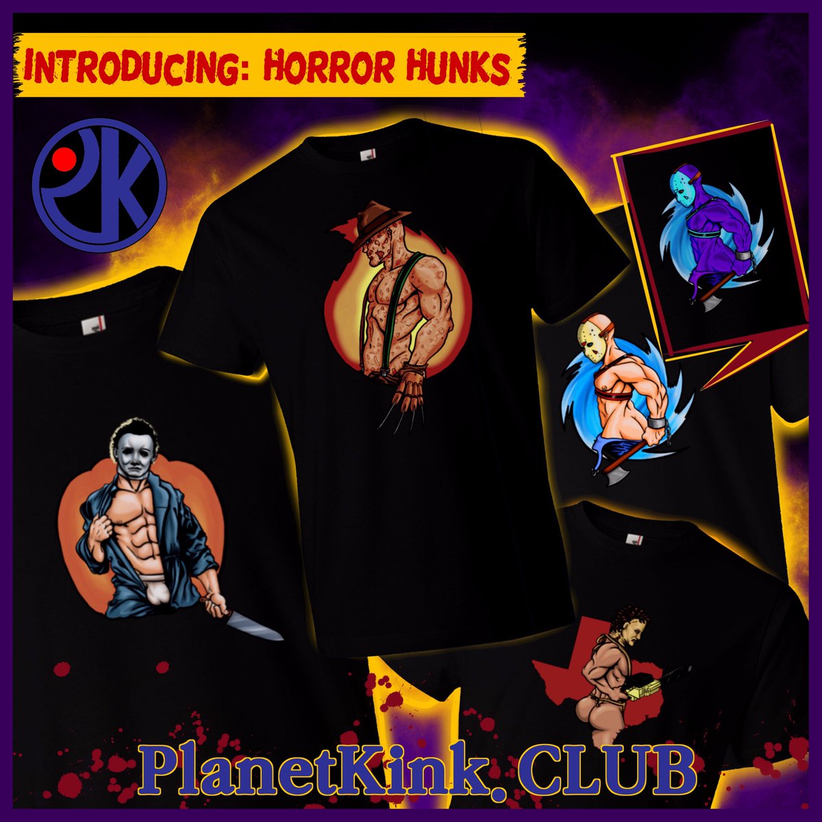 planet_kink's tweet photo. Just in time for #Halloween - #kinky #horror #hunks sure to frighten friends and family! https://t.co/iHuRrRGKzX #gayshirts #kinkyshirts https://t.co/PgCvIKiCNF