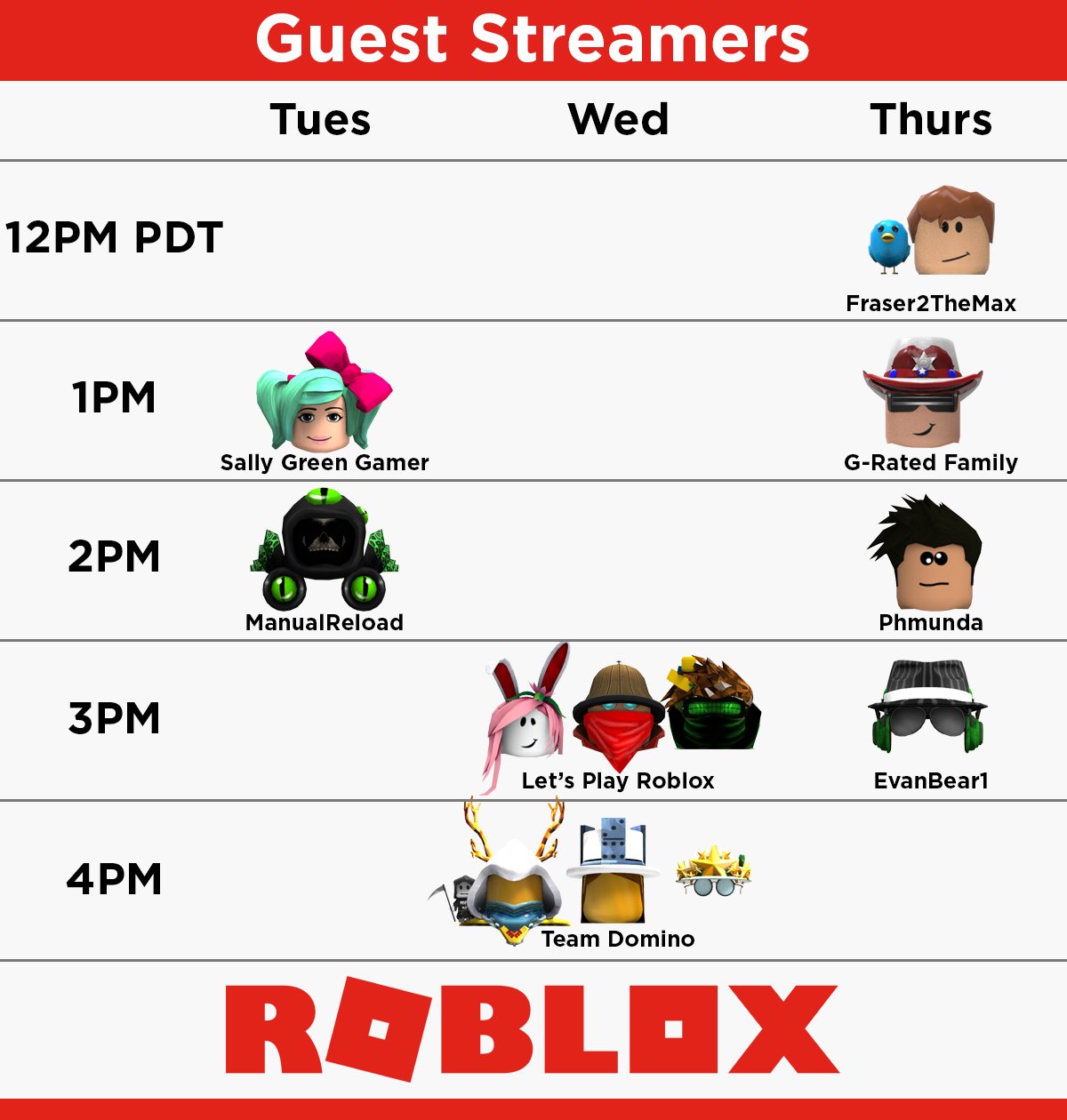 Roblox on X: This Tues-Thurs, our guest streamers will blow you away!  Watch and play with these superstars on the #Roblox Twitch and   channels!  / X