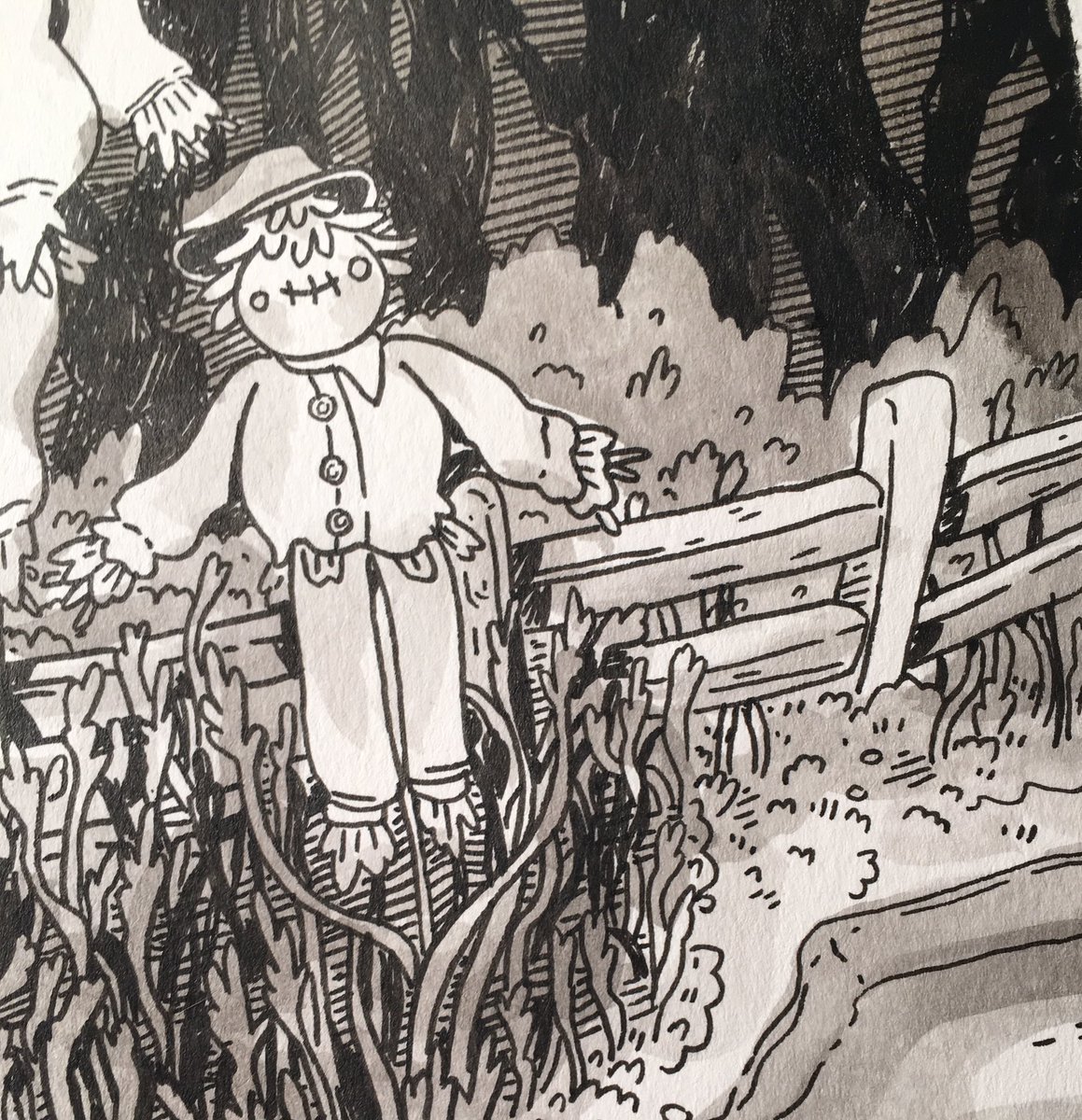 Therapeutic scarecrows and plants for #inktober day two 