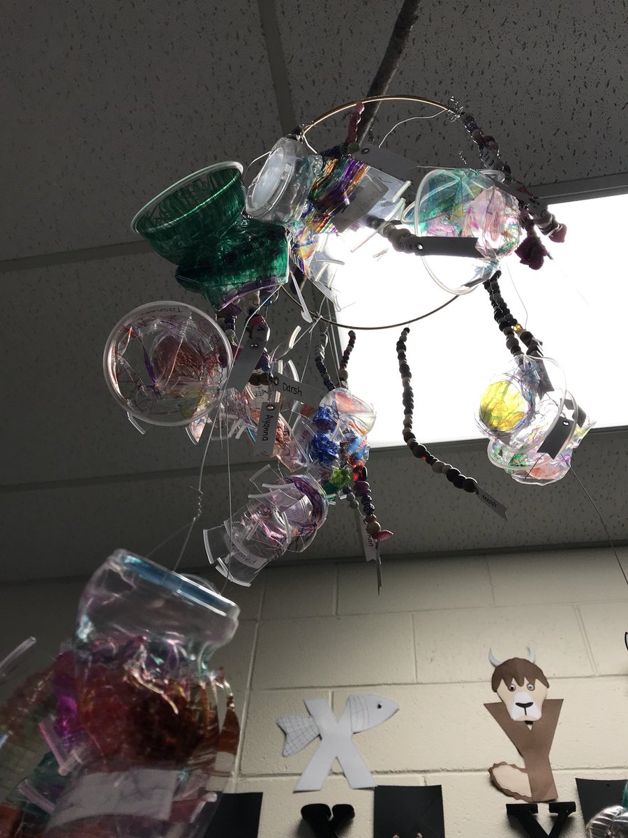Educ8trKim's tweet photo. Our collaborative dot day inspired chandeliers are emerging, keep checking in to see as we add to our creations @GWSCampbell #dotday2017 https://t.co/e2hz6dbwCc